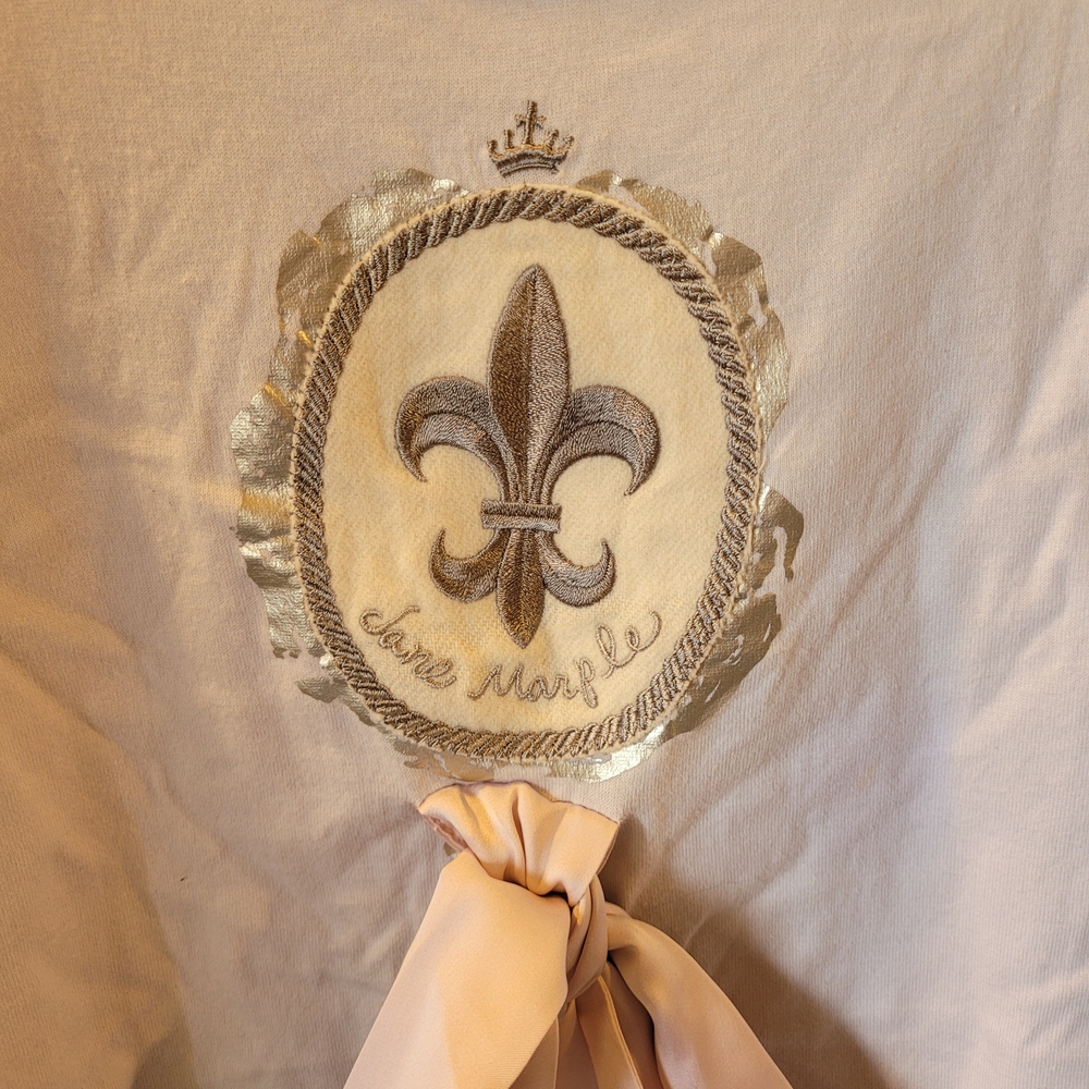 Fleur-De-Lis Key 3D Pink Ribbon Bow Gray Lavender Shirt Cutsew Top - Picture 3 of 4